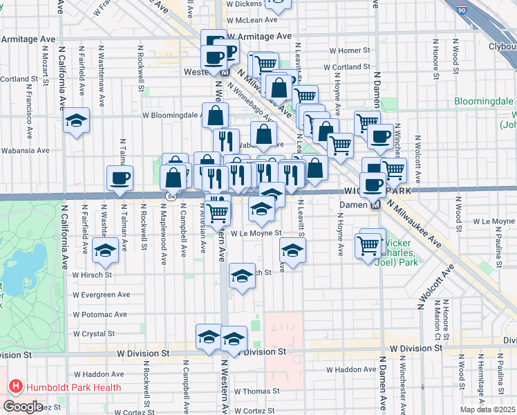 map of restaurants, bars, coffee shops, grocery stores, and more near in Chicago