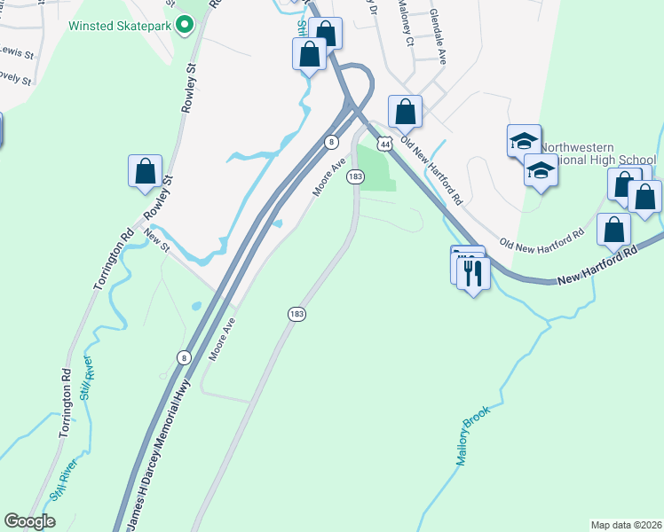 map of restaurants, bars, coffee shops, grocery stores, and more near 87-245 Torringford Street in Winchester
