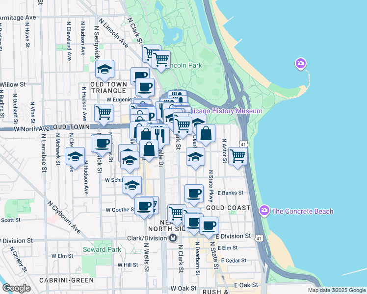 map of restaurants, bars, coffee shops, grocery stores, and more near in Chicago