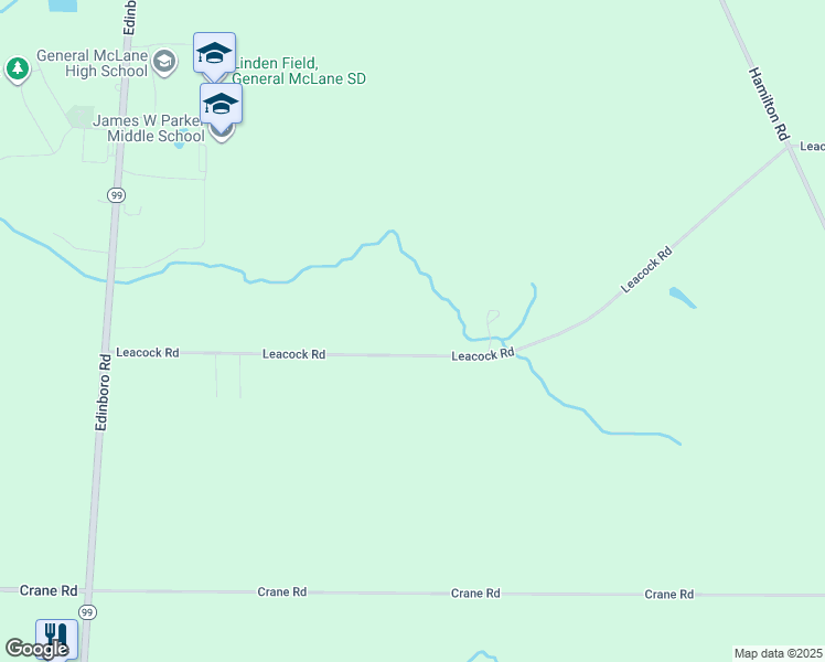 map of restaurants, bars, coffee shops, grocery stores, and more near 4560 Leacock Rd in Edinboro