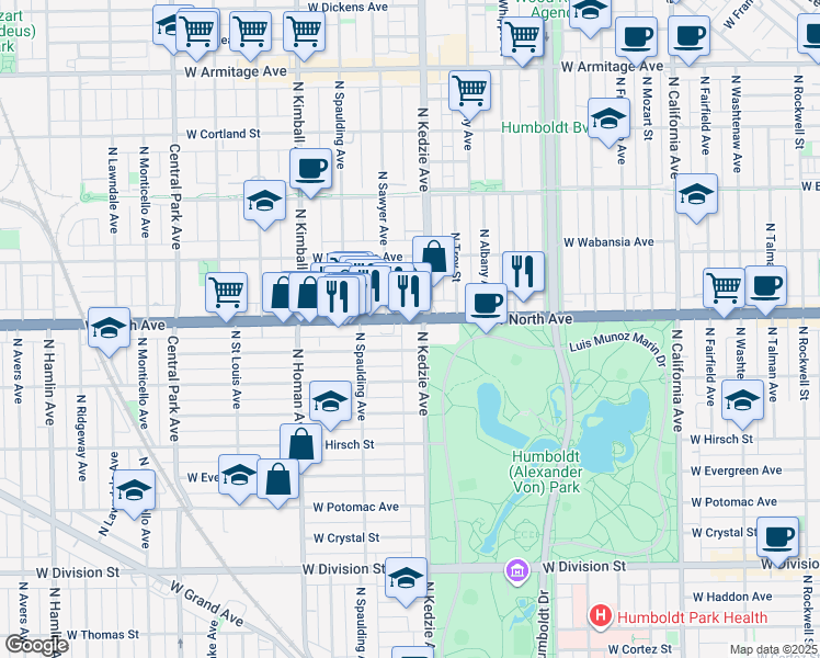 map of restaurants, bars, coffee shops, grocery stores, and more near in Chicago
