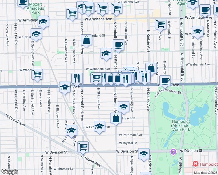 map of restaurants, bars, coffee shops, grocery stores, and more near in Chicago