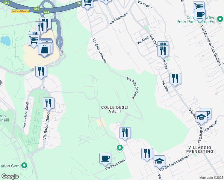 map of restaurants, bars, coffee shops, grocery stores, and more near Via Madre Teresa Napoli in Città Metropolitana di Roma