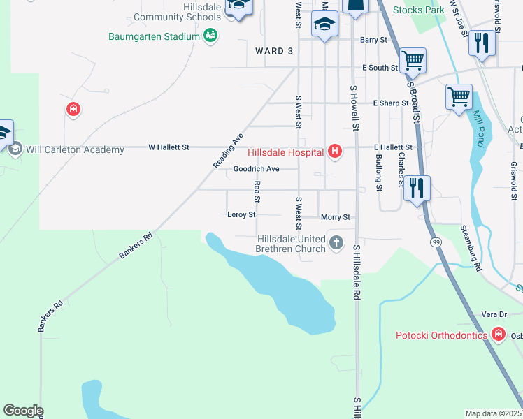 map of restaurants, bars, coffee shops, grocery stores, and more near 189 Rea Street in Hillsdale