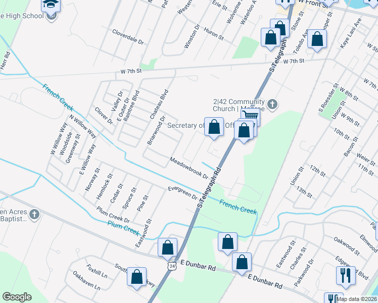 map of restaurants, bars, coffee shops, grocery stores, and more near 1229 Wellington Drive in Monroe