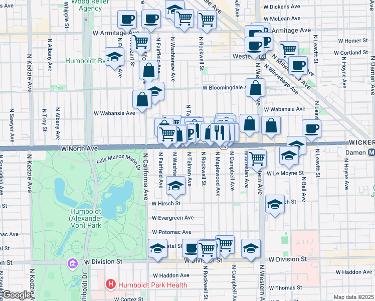 map of restaurants, bars, coffee shops, grocery stores, and more near 1554 North Talman Avenue in Chicago