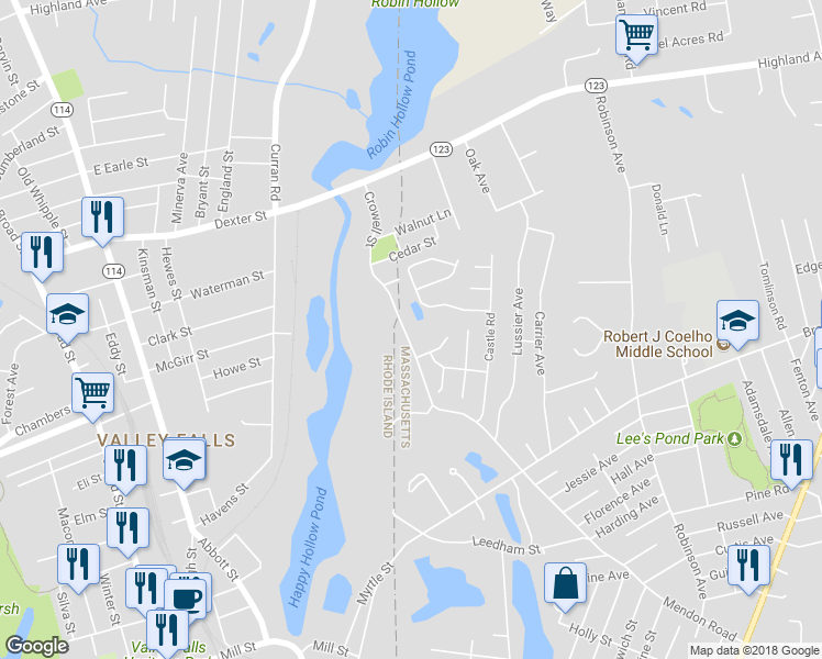 map of restaurants, bars, coffee shops, grocery stores, and more near 553 Mendon Road in Attleboro