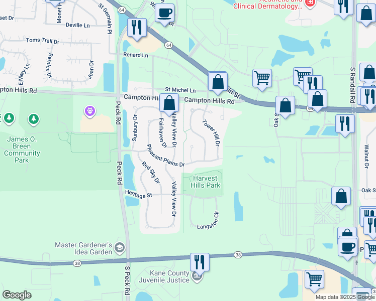map of restaurants, bars, coffee shops, grocery stores, and more near 315 Fairmont Court in St. Charles