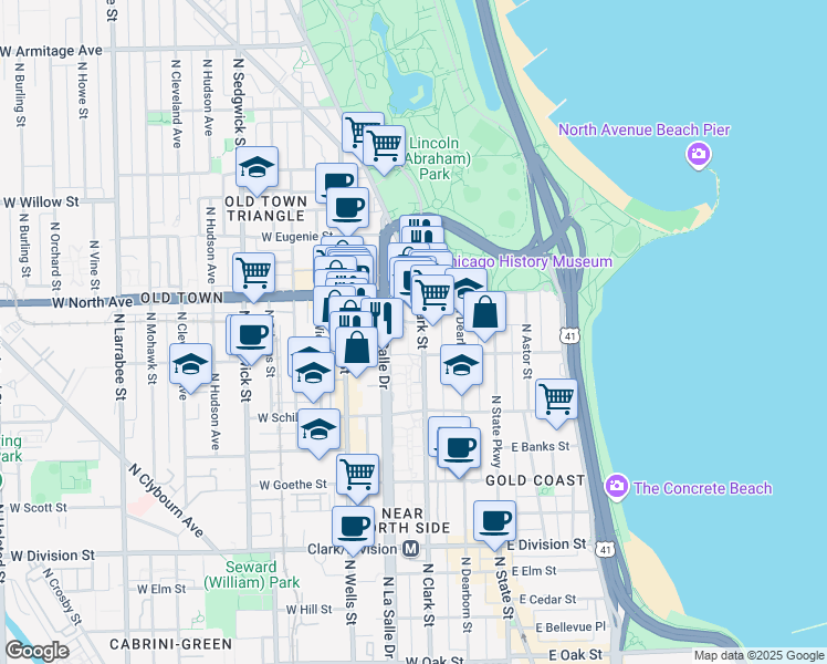 map of restaurants, bars, coffee shops, grocery stores, and more near in Chicago