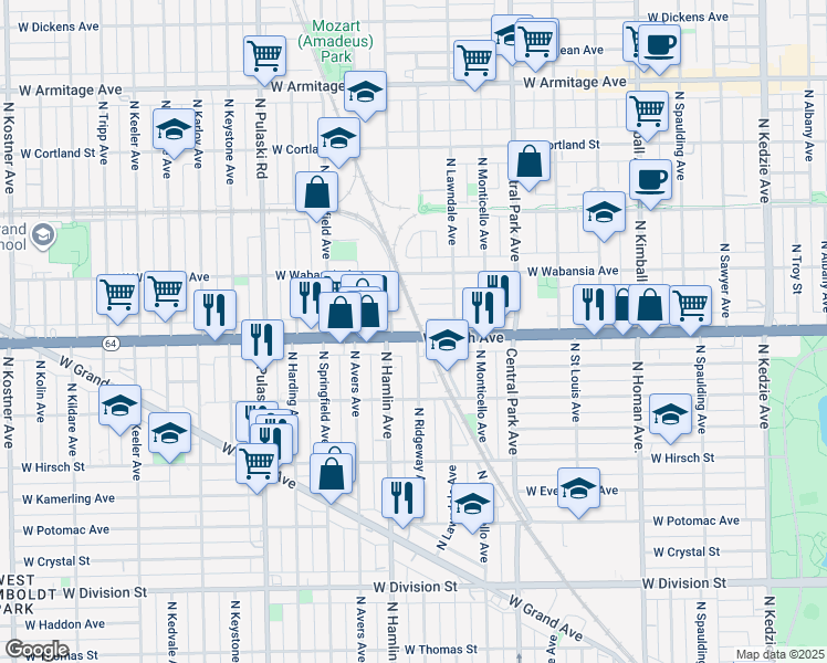 map of restaurants, bars, coffee shops, grocery stores, and more near 3722 Illinois 64 in Chicago