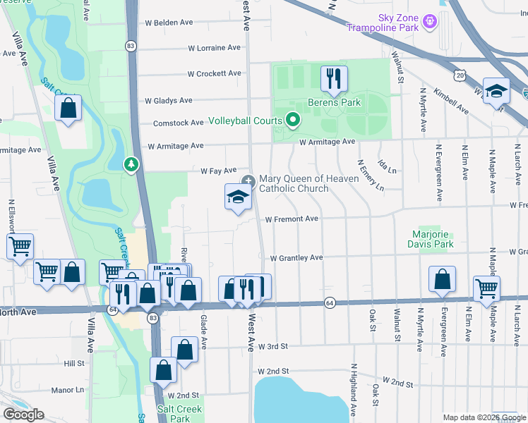 map of restaurants, bars, coffee shops, grocery stores, and more near 403 West Avenue in Elmhurst