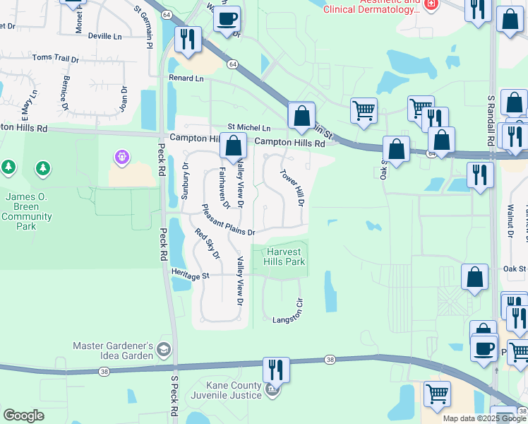 map of restaurants, bars, coffee shops, grocery stores, and more near 315 Fairmont Court in St. Charles