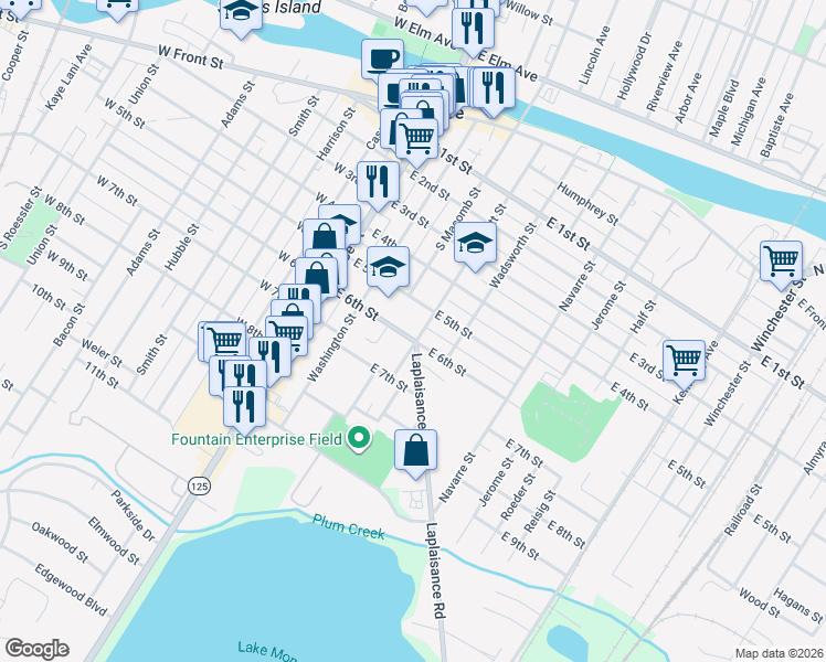 map of restaurants, bars, coffee shops, grocery stores, and more near 526 Scott Street in Monroe