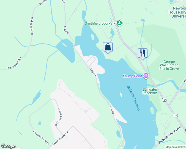 map of restaurants, bars, coffee shops, grocery stores, and more near 190 Log Road in Smithfield