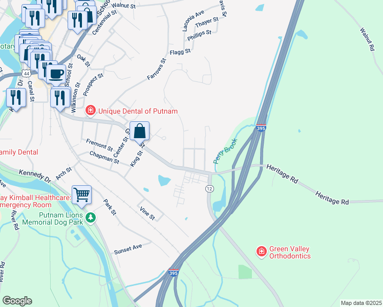 map of restaurants, bars, coffee shops, grocery stores, and more near 15 Perry Street in Putnam
