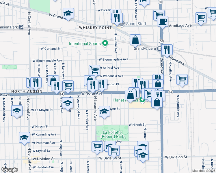 map of restaurants, bars, coffee shops, grocery stores, and more near 1412 North Lawler Avenue in Chicago