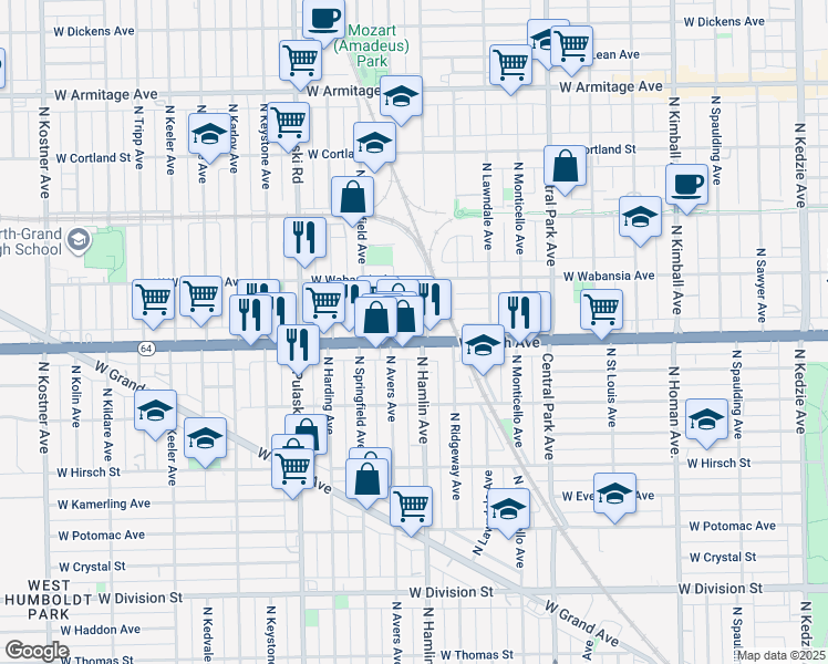 map of restaurants, bars, coffee shops, grocery stores, and more near in Chicago