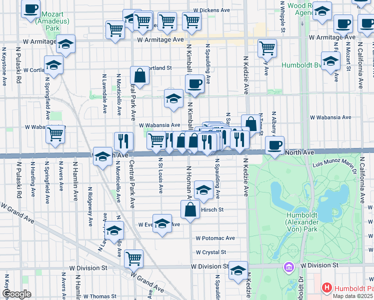 map of restaurants, bars, coffee shops, grocery stores, and more near in Chicago