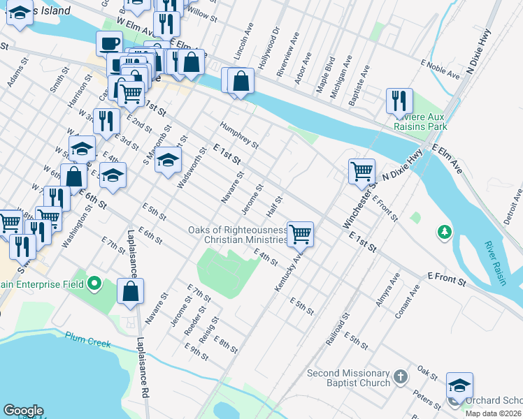 map of restaurants, bars, coffee shops, grocery stores, and more near 709 East 3rd Street in Monroe