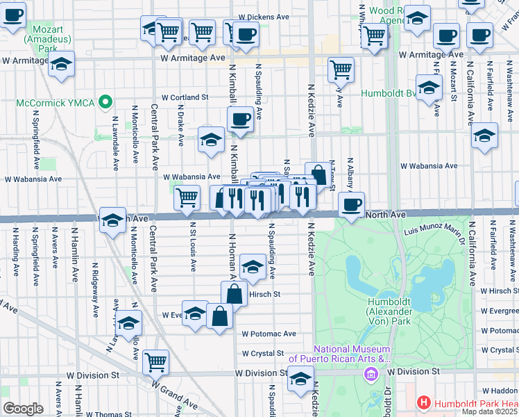 map of restaurants, bars, coffee shops, grocery stores, and more near in Chicago