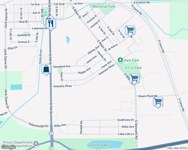 map of restaurants, bars, coffee shops, grocery stores, and more near 302 Irene Avenue in Rochelle