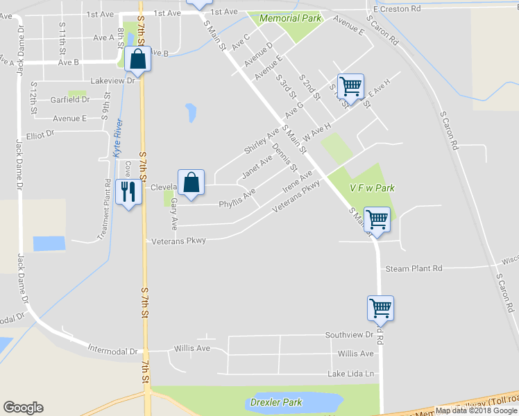 map of restaurants, bars, coffee shops, grocery stores, and more near 301 Irene Avenue in Rochelle