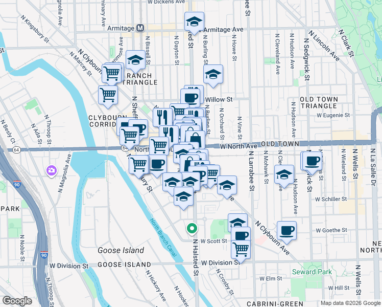 map of restaurants, bars, coffee shops, grocery stores, and more near in Chicago