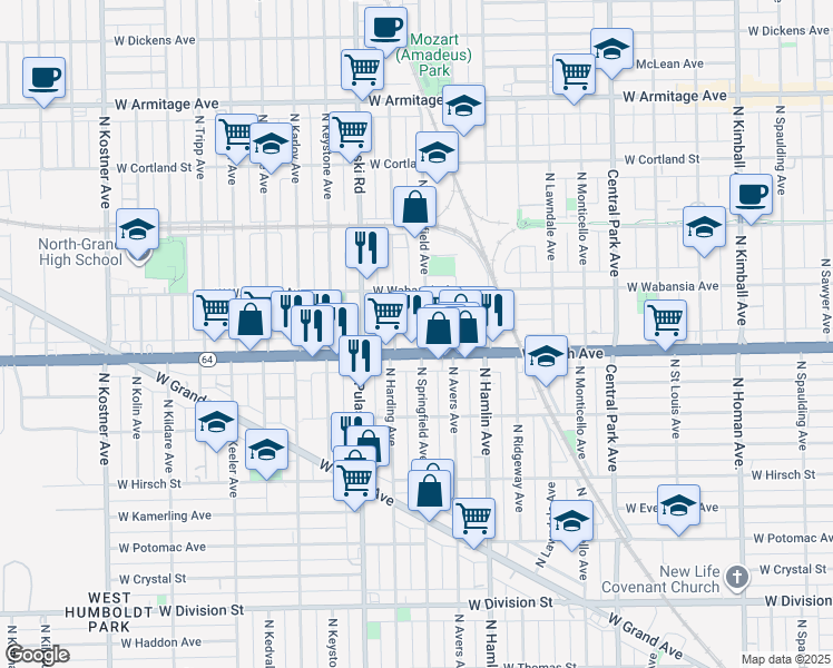 map of restaurants, bars, coffee shops, grocery stores, and more near 3914 Illinois 64 in Chicago