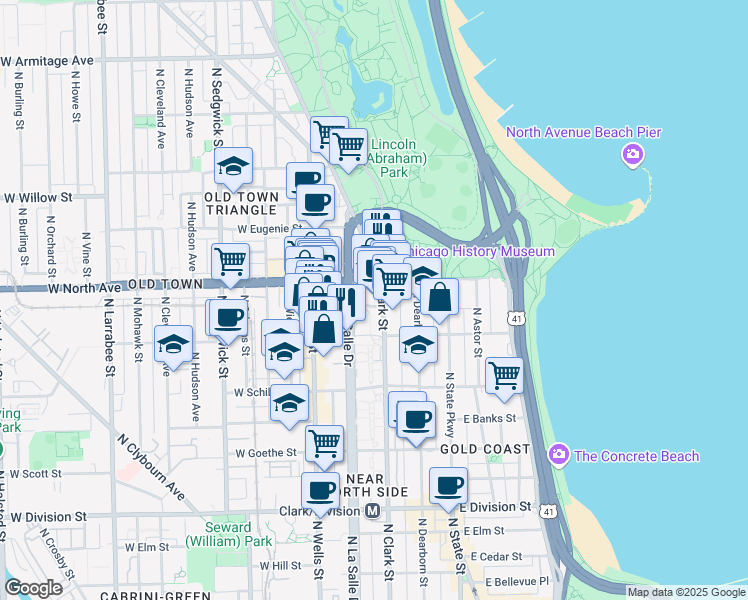 map of restaurants, bars, coffee shops, grocery stores, and more near in Chicago