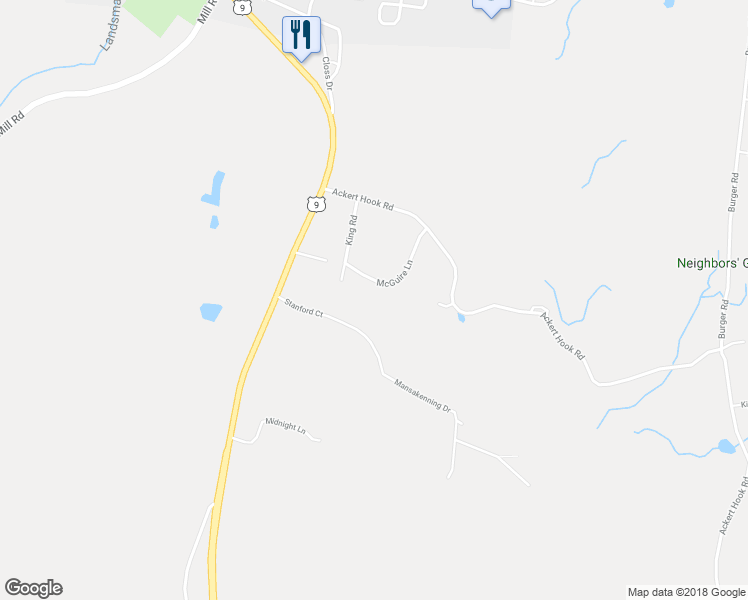 map of restaurants, bars, coffee shops, grocery stores, and more near 18 McGuire Lane in Rhinebeck