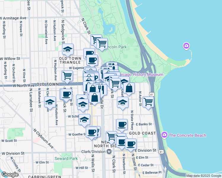 map of restaurants, bars, coffee shops, grocery stores, and more near in Chicago