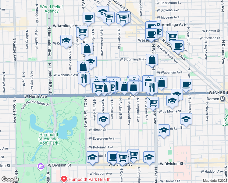 map of restaurants, bars, coffee shops, grocery stores, and more near in Chicago
