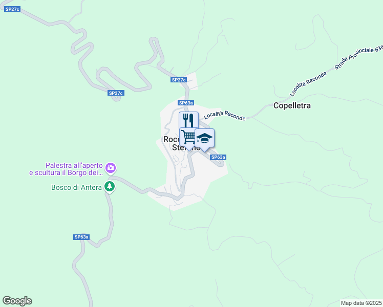 map of restaurants, bars, coffee shops, grocery stores, and more near Strada Provinciale 63a in Rocca Santo Stefano