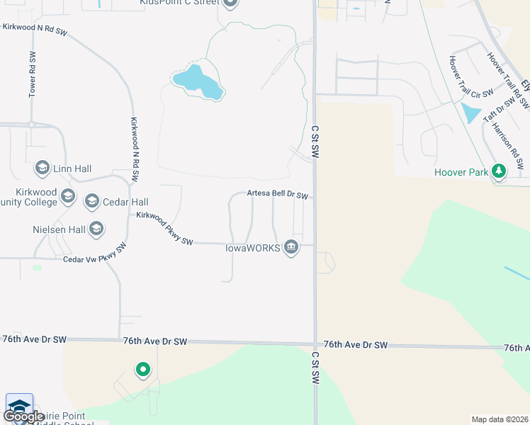map of restaurants, bars, coffee shops, grocery stores, and more near 800 Kirkwood Parkway Southwest in Cedar Rapids