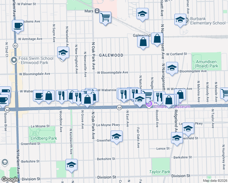 map of restaurants, bars, coffee shops, grocery stores, and more near 1629 North Normandy Avenue in Chicago