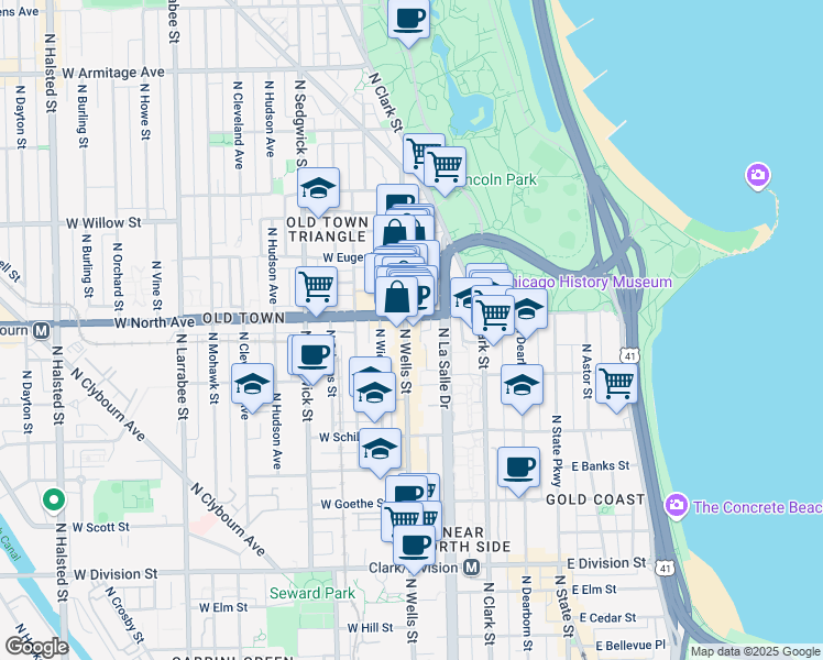 map of restaurants, bars, coffee shops, grocery stores, and more near in Chicago