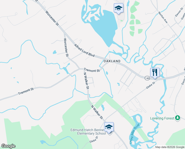 map of restaurants, bars, coffee shops, grocery stores, and more near 350 Tremont Street in Taunton