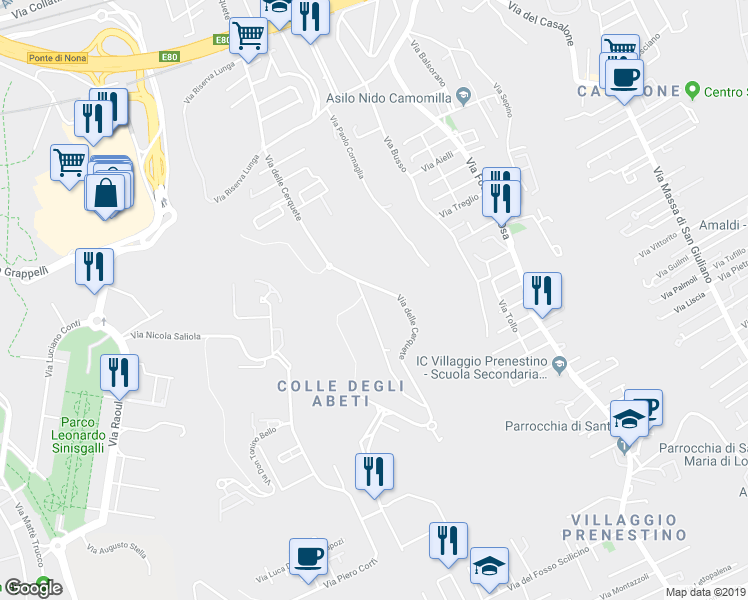 map of restaurants, bars, coffee shops, grocery stores, and more near Via Madre Teresa Napoli in Città Metropolitana di Roma