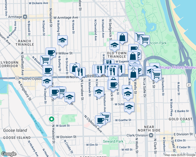 map of restaurants, bars, coffee shops, grocery stores, and more near in Chicago