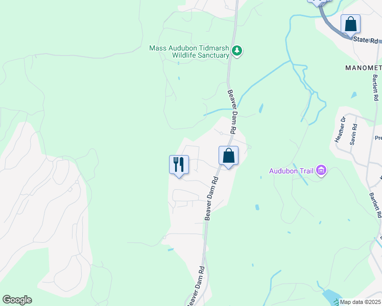 map of restaurants, bars, coffee shops, grocery stores, and more near 143 Beaver Dam Road in Plymouth