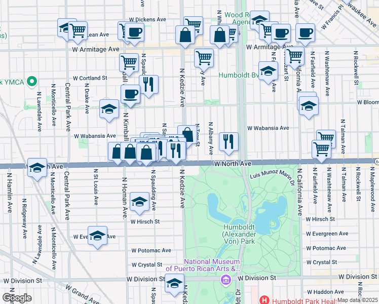 map of restaurants, bars, coffee shops, grocery stores, and more near in Chicago