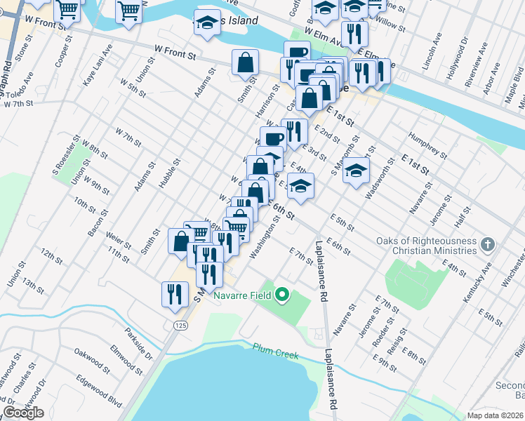 map of restaurants, bars, coffee shops, grocery stores, and more near 511 South Monroe Street in Monroe