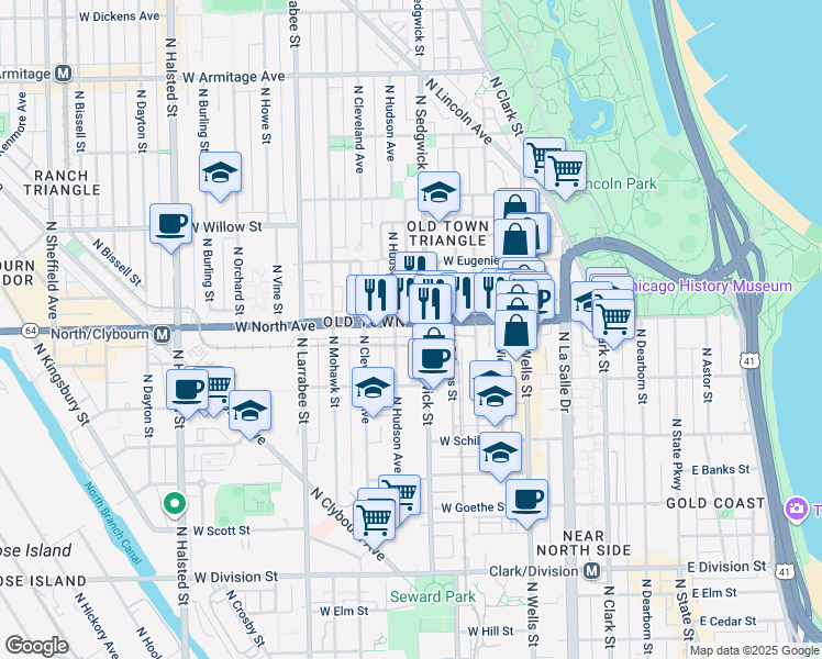 map of restaurants, bars, coffee shops, grocery stores, and more near in Chicago