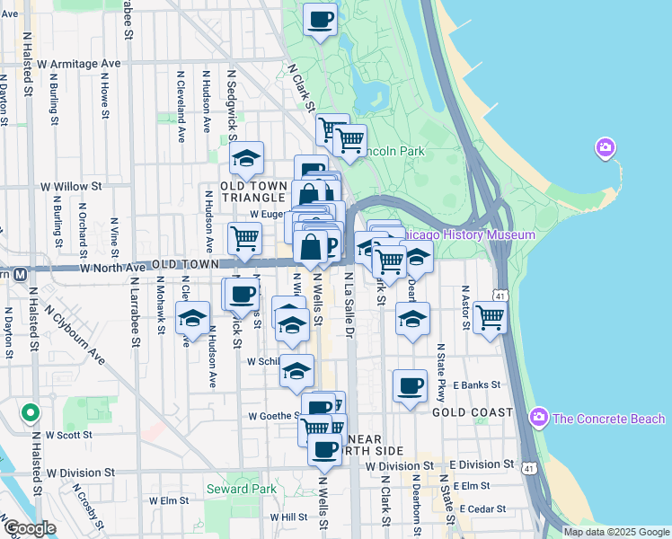 map of restaurants, bars, coffee shops, grocery stores, and more near in Chicago