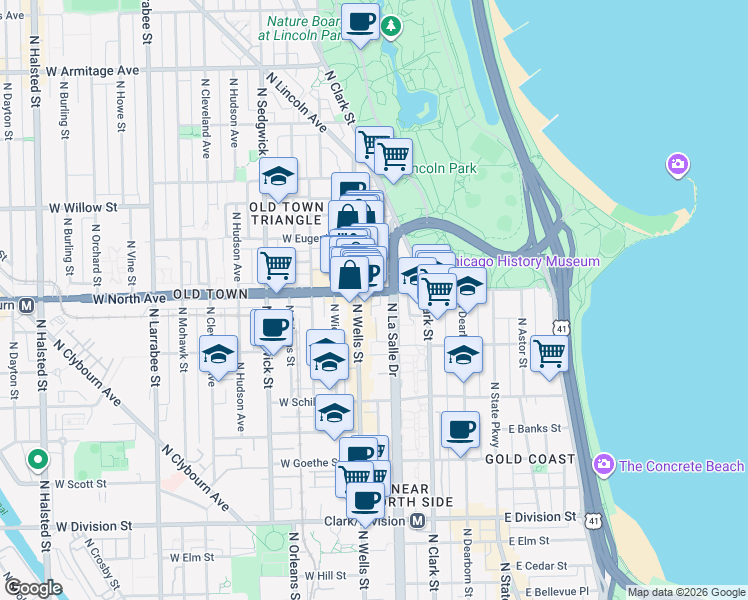map of restaurants, bars, coffee shops, grocery stores, and more near in Chicago