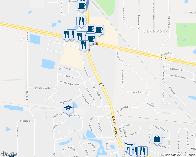 map of restaurants, bars, coffee shops, grocery stores, and more near 1879 North Neltnor Boulevard in West Chicago