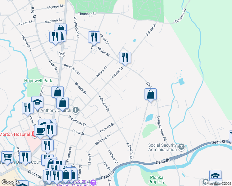 map of restaurants, bars, coffee shops, grocery stores, and more near 14 Lanes Avenue in Taunton