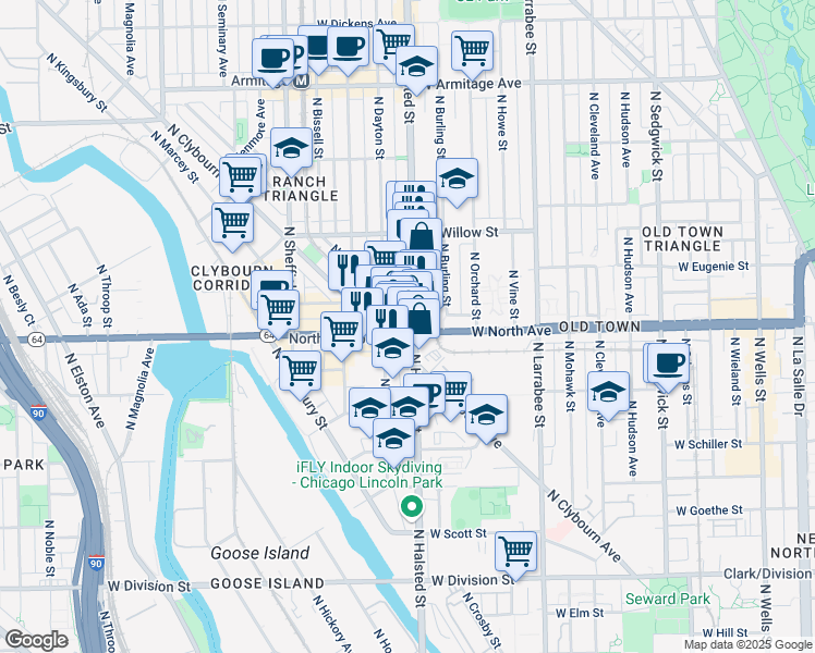 map of restaurants, bars, coffee shops, grocery stores, and more near in Chicago