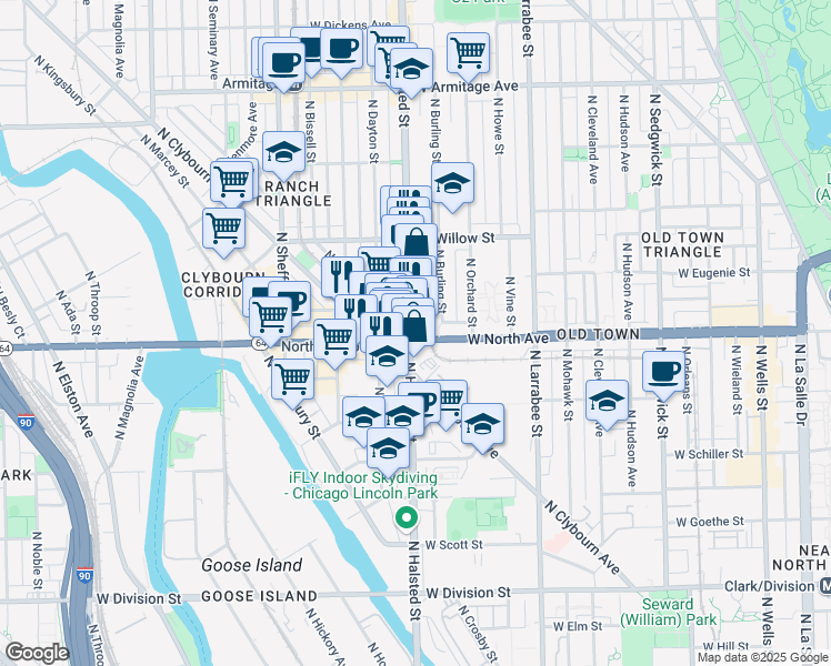 map of restaurants, bars, coffee shops, grocery stores, and more near in Chicago