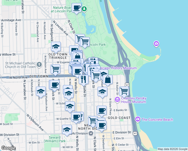map of restaurants, bars, coffee shops, grocery stores, and more near in Chicago